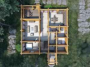 Двухэтажный дом из оцилиндрованного бревна с террасой