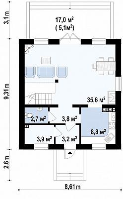 Двухэтажный дом общей площадью 121 кв.м