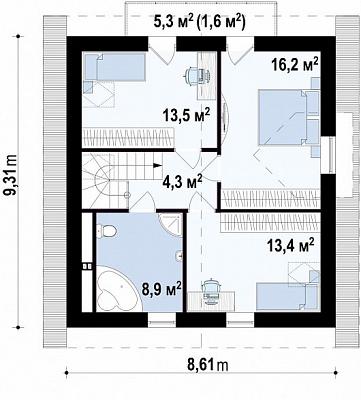 Двухэтажный дом общей площадью 121 кв.м
