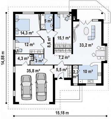 Одноэтажный дом общей площадью 156,8 кв.м