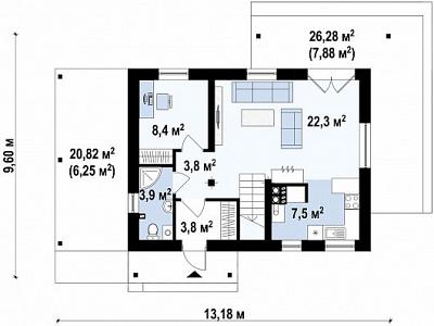 Двухэтажный дом общей площадью 113,6 кв.м