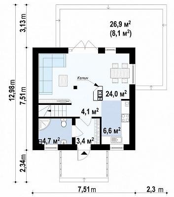 Двухэтажный дом общей площадью 90,5 кв.м