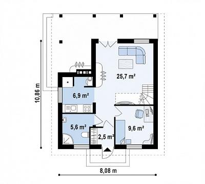 Двухэтажный дом с крытой террасой общей площадью 108,3 кв.м