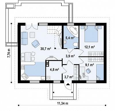 Одноэтажный небольшой дом 69,7 кв.м