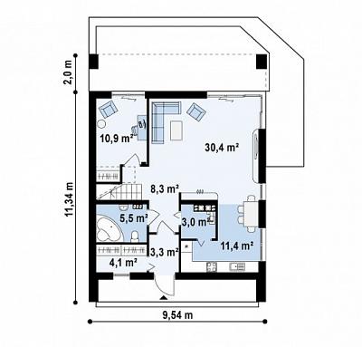 Двухэтажный дом из кирпича в новаторском стиле 151,7 кв.м