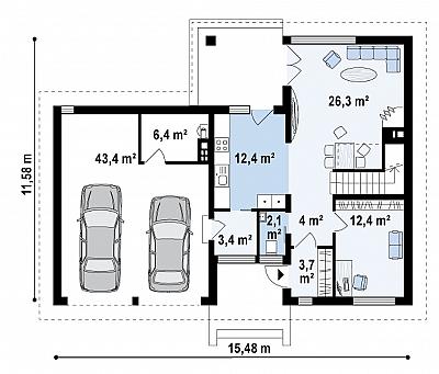 Двухэтажный дом из кирпича с гаражом на две машины в европейском стиле 185,9 кв.м