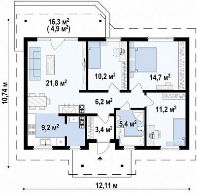 Практичный одноэтажный дом общей площадью 86,9 кв.м