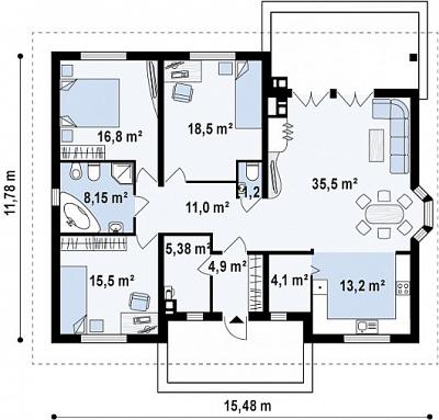 Одноэтажный коттедж общей площадью 134,3 кв.м