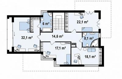Двухэтажный дом с гаражом в стиле модерн 238,2 кв.м