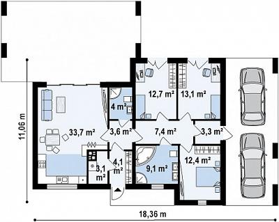 Современный одноэтажный дом с гаражом на две машины 103,2 кв.м
