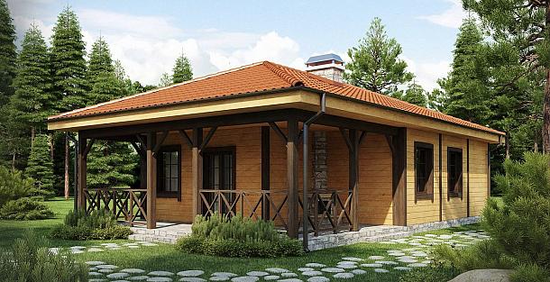 Одноэтажный дом с деревянной облицовкой общей площадью 75,4 кв.м