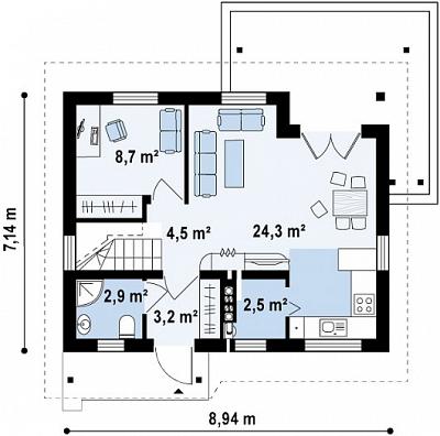 Двухэтажный каркасный дом в стиле классики общей площадью 91,8 кв.м