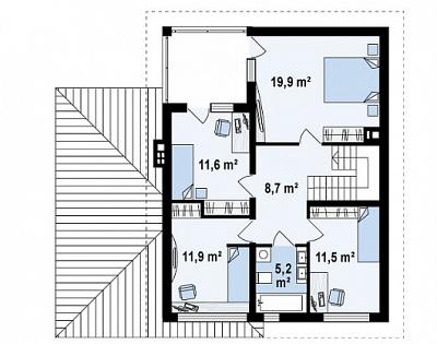 Двухэтажный дом с выступающим гаражом общей площадью 162,5 кв.м
